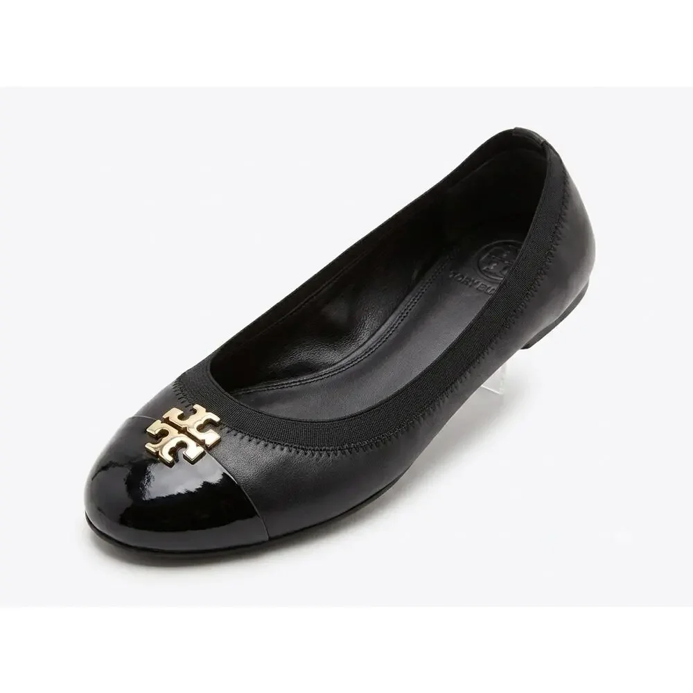 Tory Burch Black Cap Toe Ballet Flats Sz 9.5 154511 Perfect Black - Picture 1 of 6